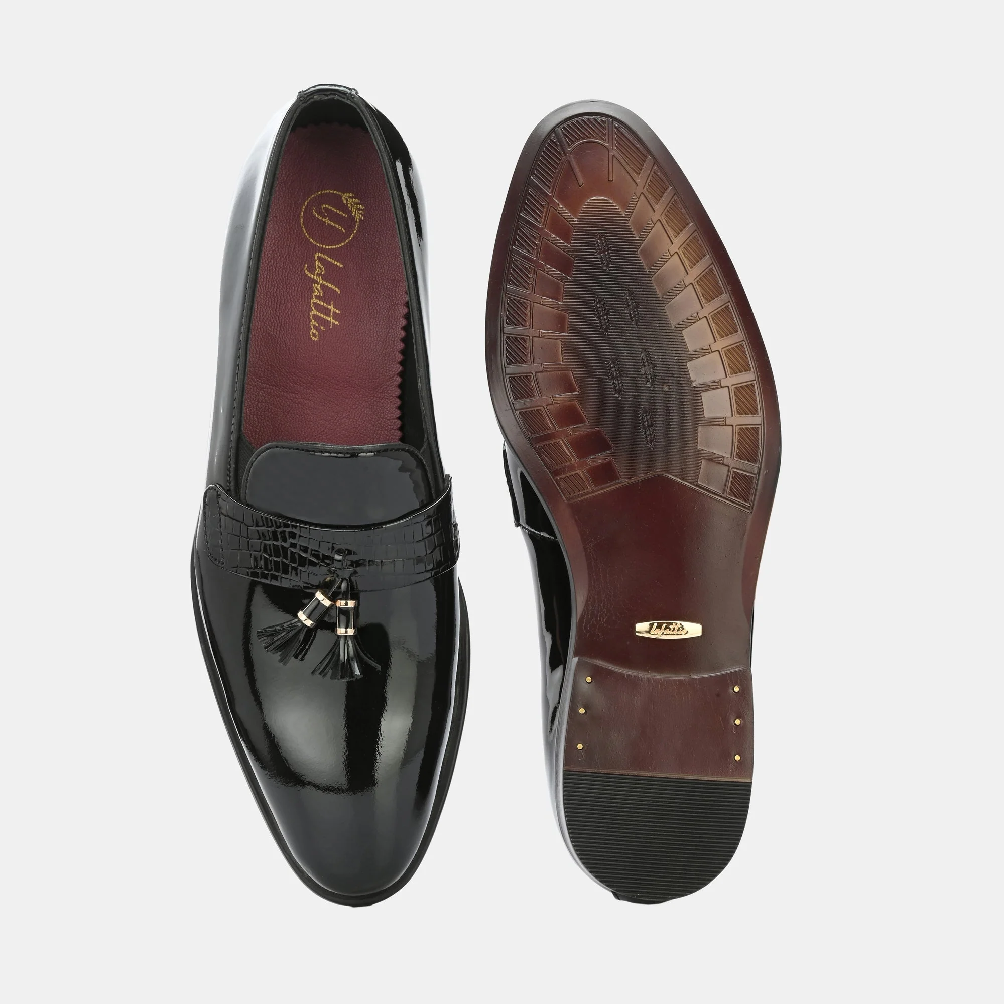 Patent Black Tassel Loafers By Lafattio - Image 5
