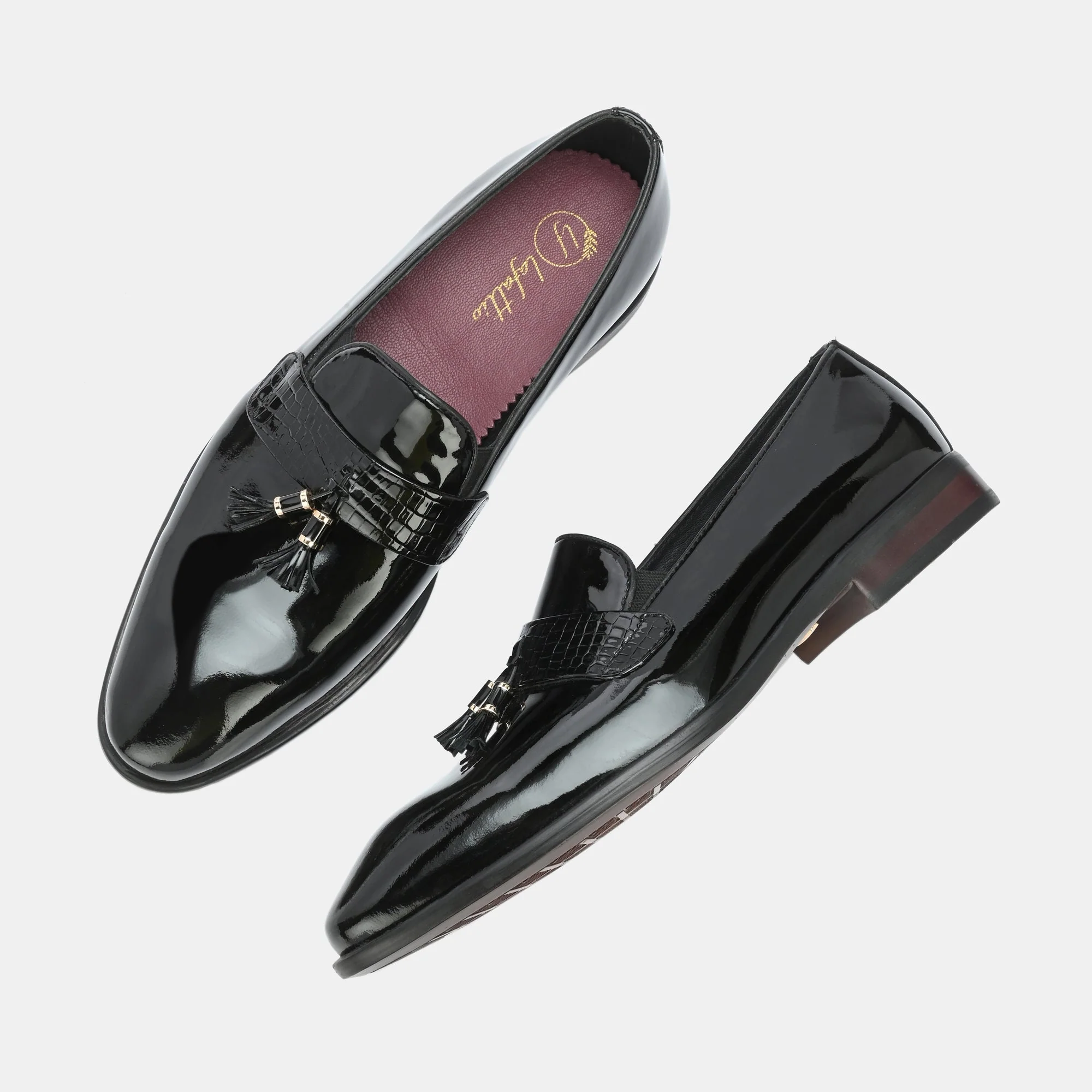Patent Black Tassel Loafers By Lafattio - Image 7